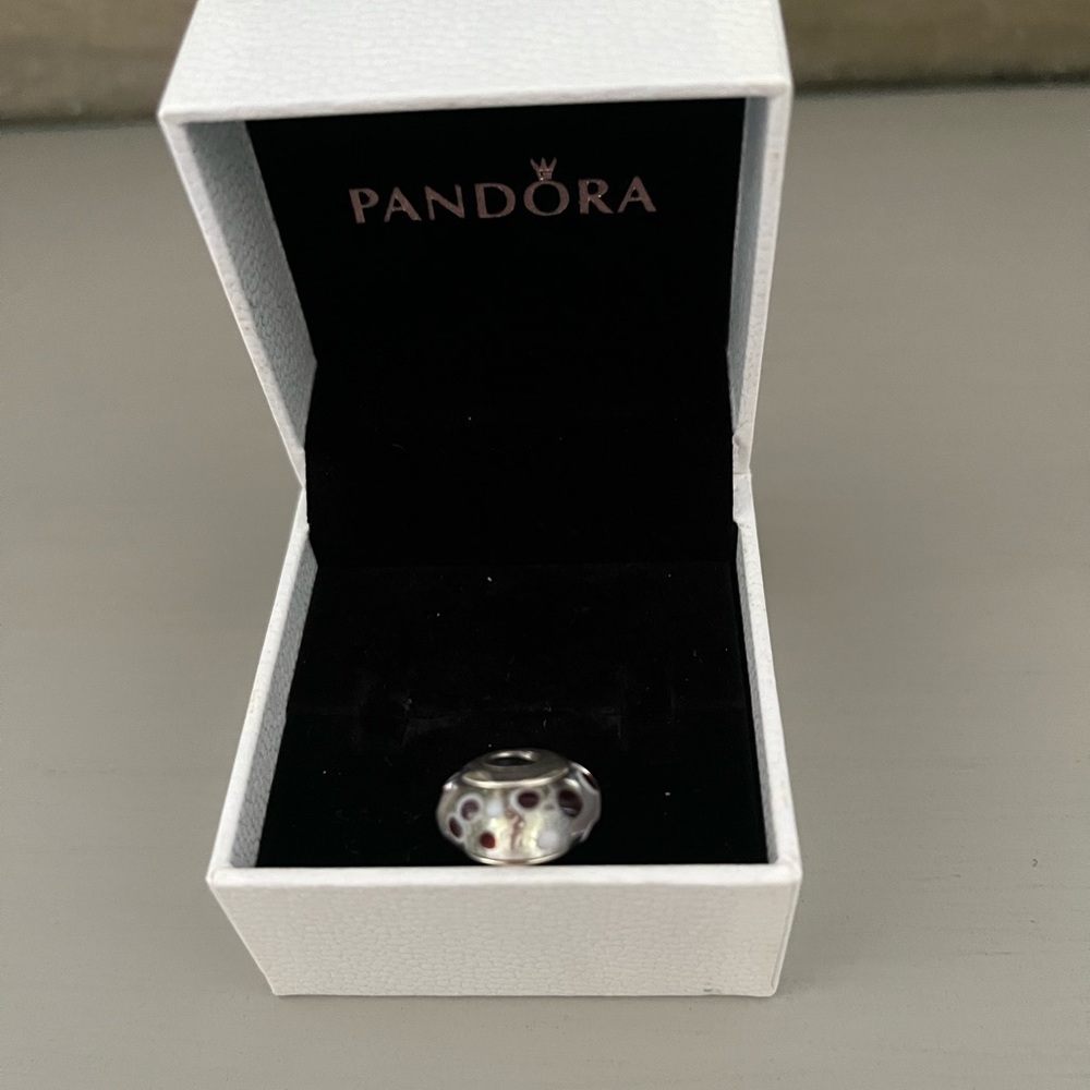 Pandora Silver Charm with Dark Purple & White Polka Dots